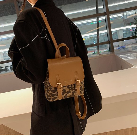 Autumn Leopard Schoolbag Women Backpack 2021 Luxuyr Brand Designed Female